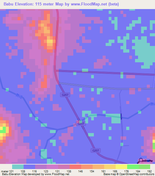 Babu,China Elevation Map