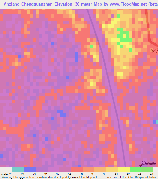 Anxiang Chengguanzhen,China Elevation Map