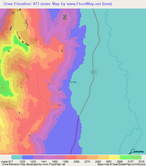 Orwa,Kenya Elevation Map