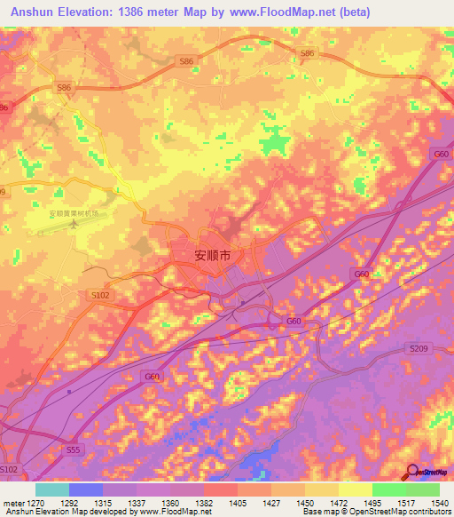 Anshun,China Elevation Map