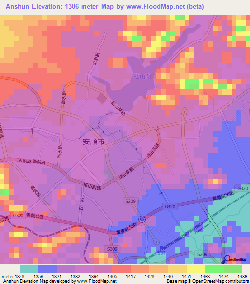 Anshun,China Elevation Map