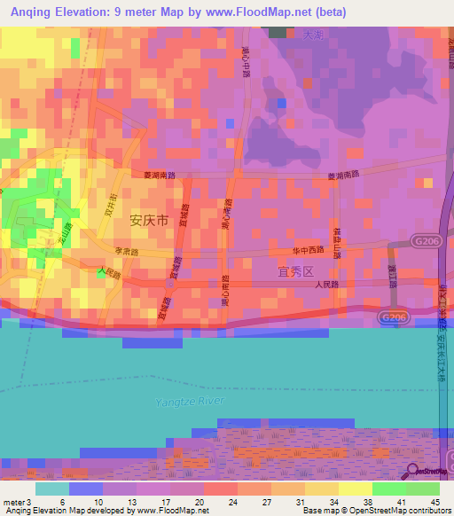 Anqing,China Elevation Map