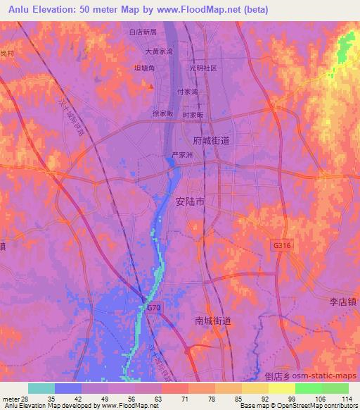 Anlu,China Elevation Map