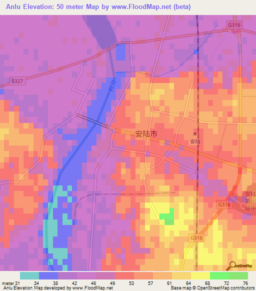 Anlu,China Elevation Map