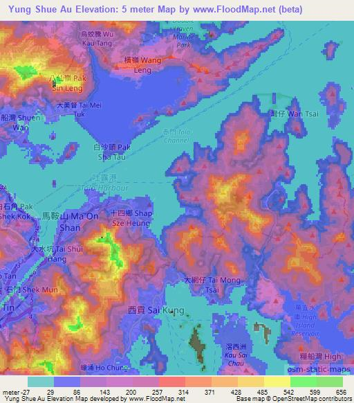 Yung Shue Au,Hong Kong Elevation Map