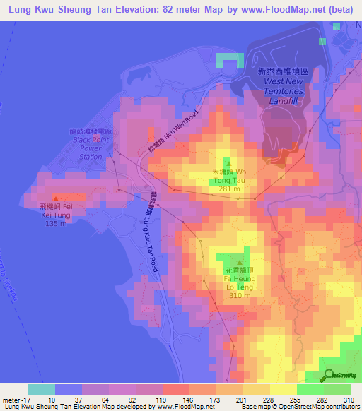 Lung Kwu Sheung Tan,Hong Kong Elevation Map
