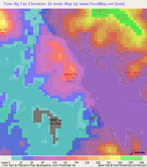 Yuen Ng Fan,Hong Kong Elevation Map