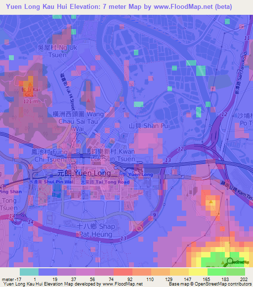 Yuen Long Kau Hui,Hong Kong Elevation Map