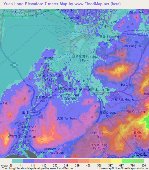 Yuen Long,Hong Kong Elevation Map