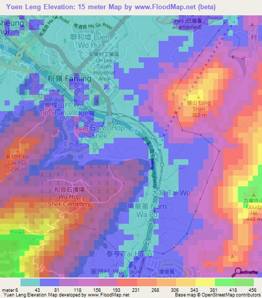 Yuen Leng,Hong Kong Elevation Map