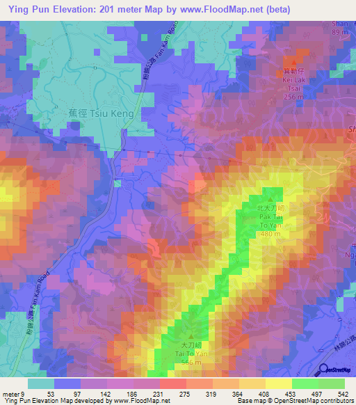 Ying Pun,Hong Kong Elevation Map