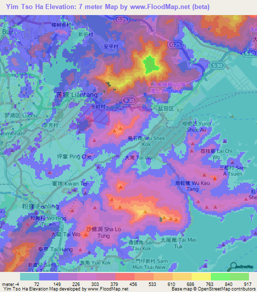 Yim Tso Ha,Hong Kong Elevation Map