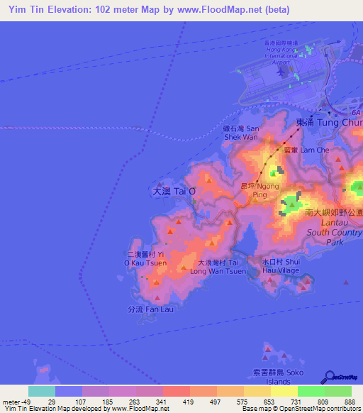 Yim Tin,Hong Kong Elevation Map