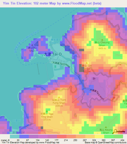 Yim Tin,Hong Kong Elevation Map
