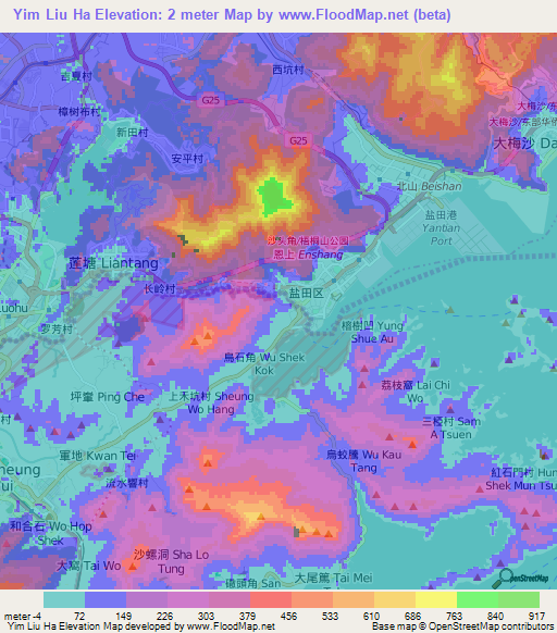Yim Liu Ha,Hong Kong Elevation Map
