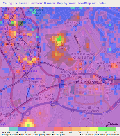 Yeung Uk Tsuen,Hong Kong Elevation Map