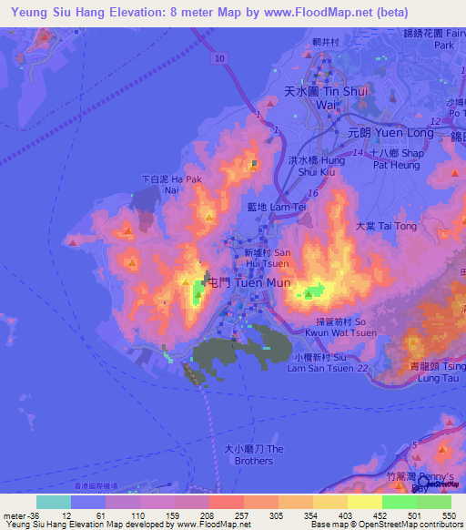 Yeung Siu Hang,Hong Kong Elevation Map