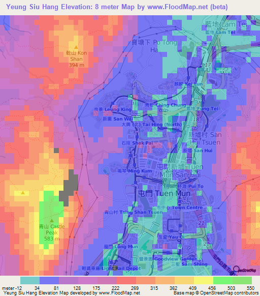 Yeung Siu Hang,Hong Kong Elevation Map