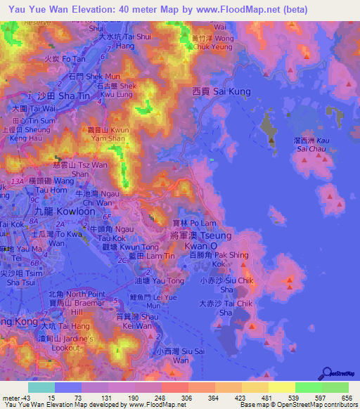 Yau Yue Wan,Hong Kong Elevation Map