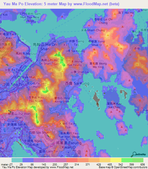 Yau Ma Po,Hong Kong Elevation Map