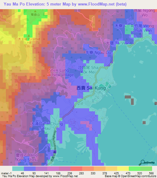 Yau Ma Po,Hong Kong Elevation Map
