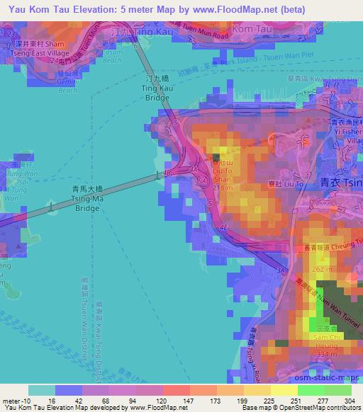Yau Kom Tau,Hong Kong Elevation Map