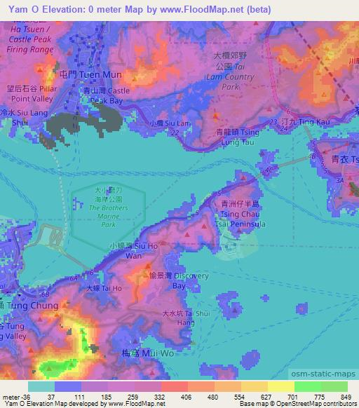 Yam O,Hong Kong Elevation Map