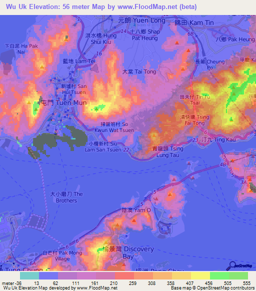 Wu Uk,Hong Kong Elevation Map