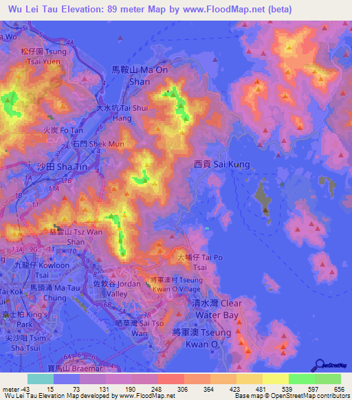 Wu Lei Tau,Hong Kong Elevation Map