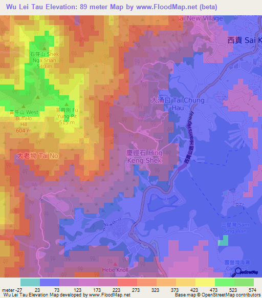 Wu Lei Tau,Hong Kong Elevation Map
