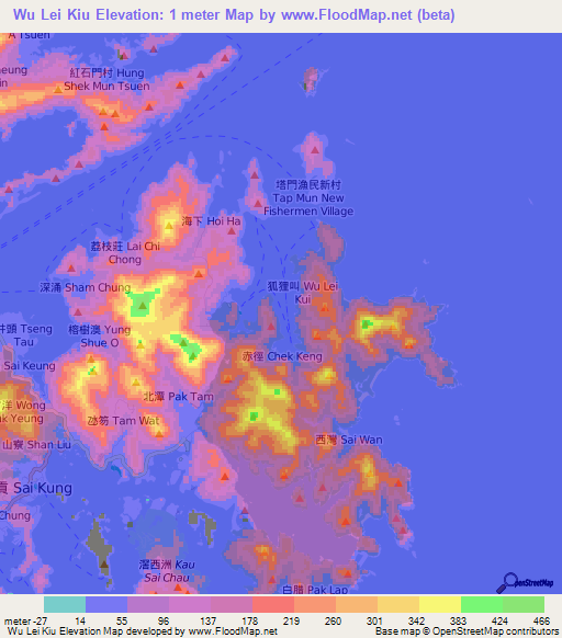Wu Lei Kiu,Hong Kong Elevation Map