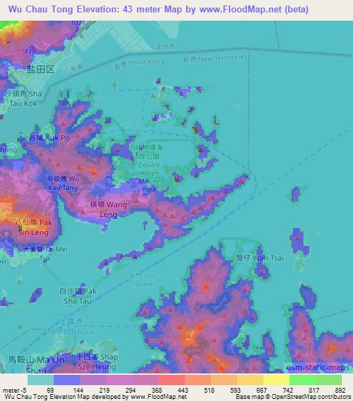 Wu Chau Tong,Hong Kong Elevation Map