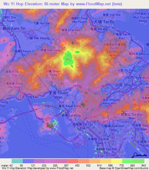 Wo Yi Hop,Hong Kong Elevation Map