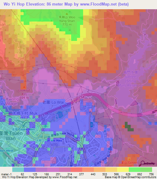 Wo Yi Hop,Hong Kong Elevation Map