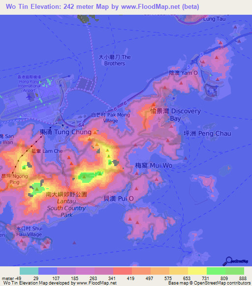 Wo Tin,Hong Kong Elevation Map