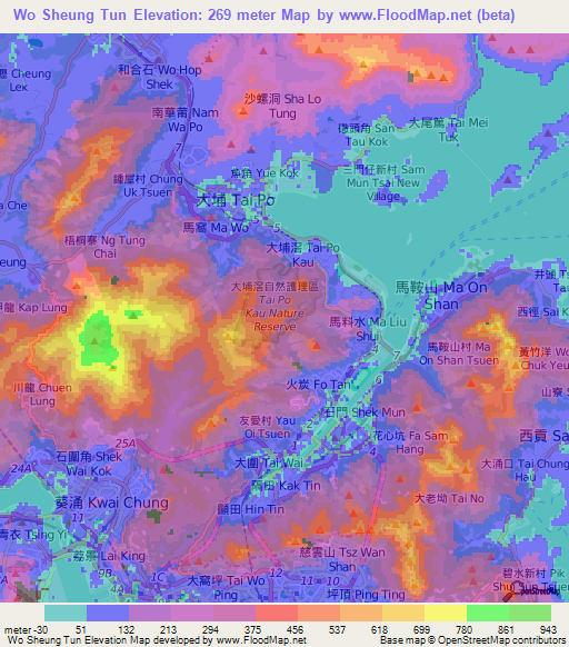 Wo Sheung Tun,Hong Kong Elevation Map