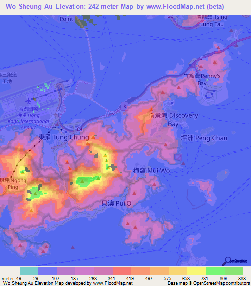 Wo Sheung Au,Hong Kong Elevation Map