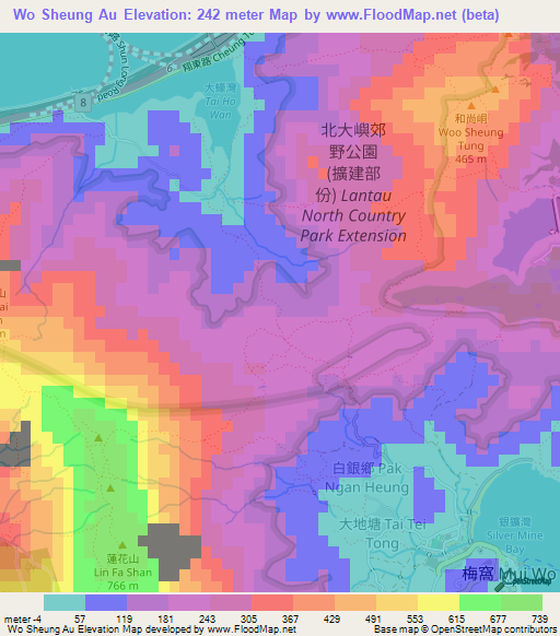 Wo Sheung Au,Hong Kong Elevation Map