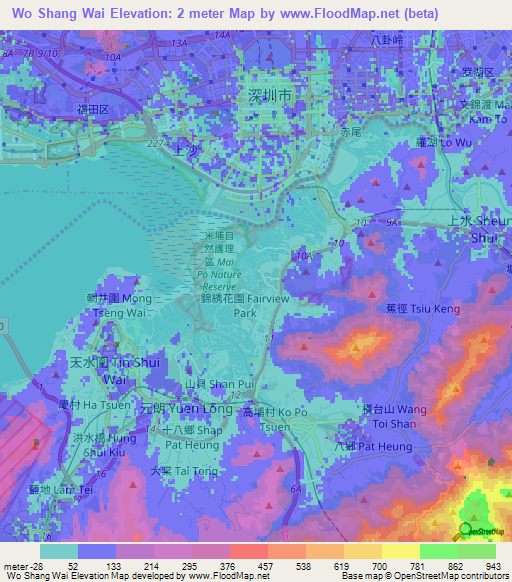 Wo Shang Wai,Hong Kong Elevation Map
