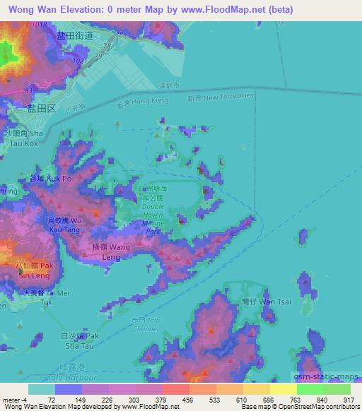Wong Wan,Hong Kong Elevation Map