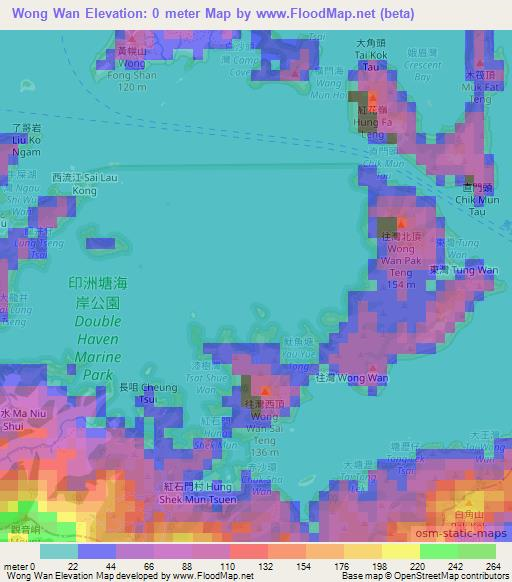 Wong Wan,Hong Kong Elevation Map