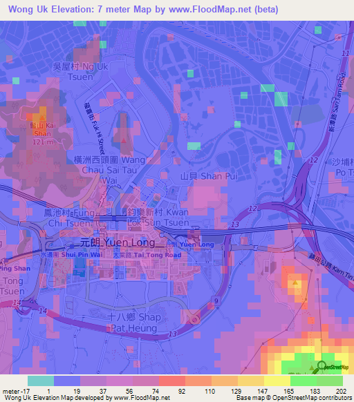 Wong Uk,Hong Kong Elevation Map