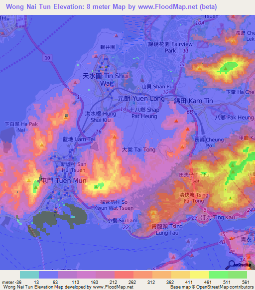 Wong Nai Tun,Hong Kong Elevation Map