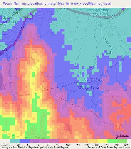 Wong Nai Tun,Hong Kong Elevation Map