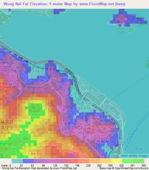 Wong Nai Fai,Hong Kong Elevation Map