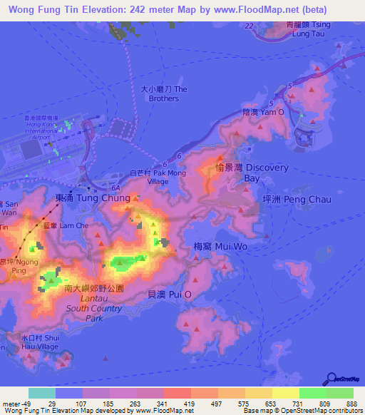 Wong Fung Tin,Hong Kong Elevation Map