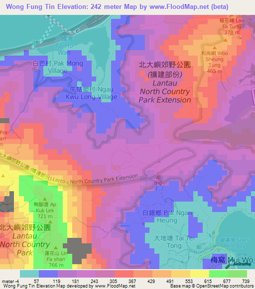 Wong Fung Tin,Hong Kong Elevation Map