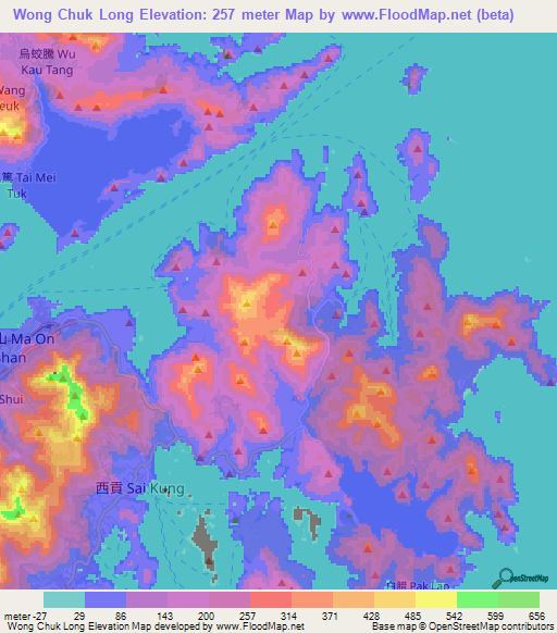 Wong Chuk Long,Hong Kong Elevation Map