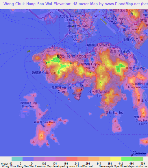 Wong Chuk Hang San Wai,Hong Kong Elevation Map
