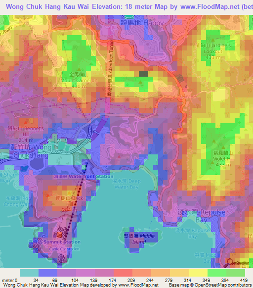 Wong Chuk Hang Kau Wai,Hong Kong Elevation Map